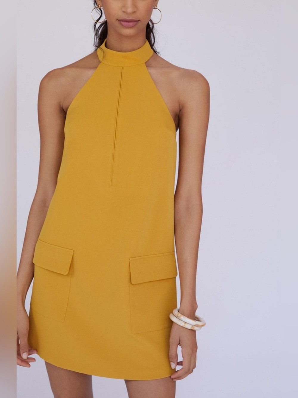 Anthropologie Mare Mare Halter Shift Mini Dress in Mustard Yellow Size Small